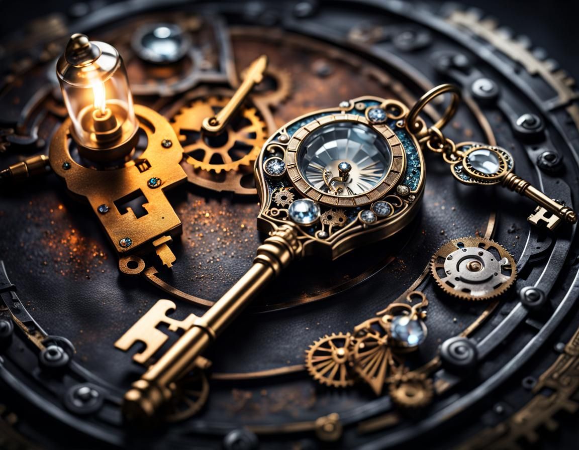 Steampunk Diamond Key in Splash Art Style