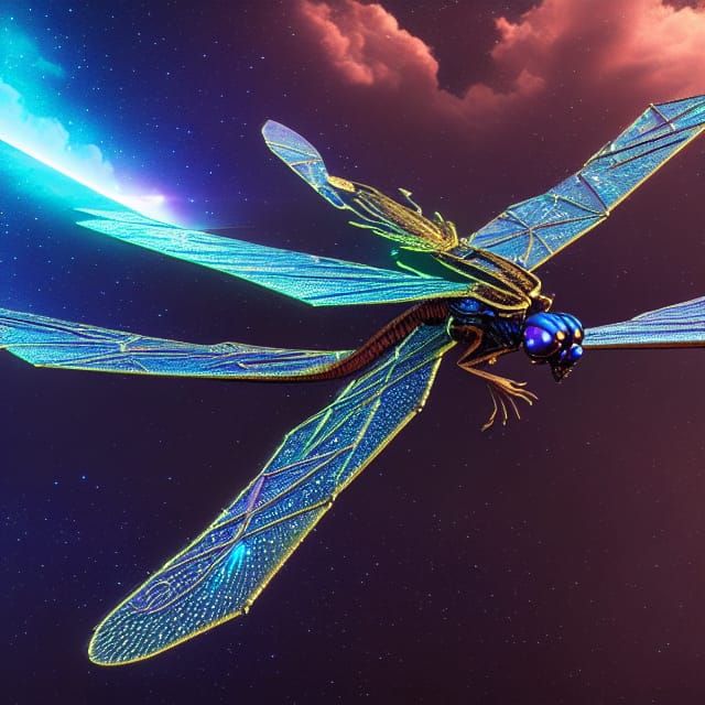 Cosmic Dragonfly in Space: Holographic Astral Illustration