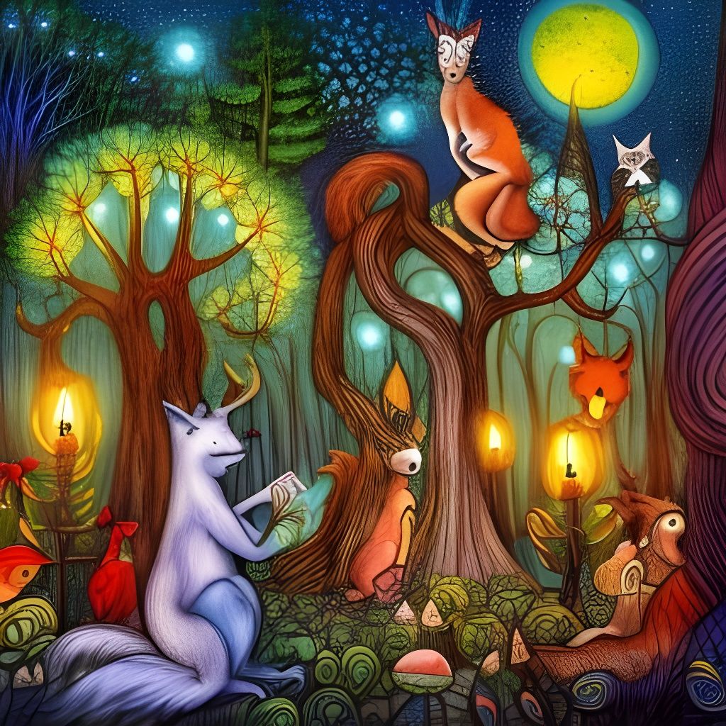 Forest Animals' Whimsical Night Party