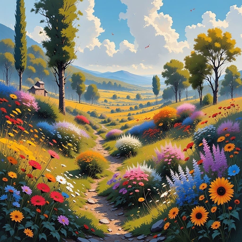 Post-Impressionist Landscape with Vibrant Brushstrokes and C...