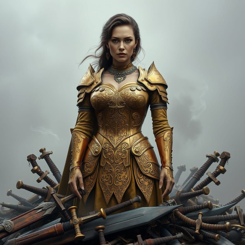 Golden Armor Goddess with Hyperrealistic Details