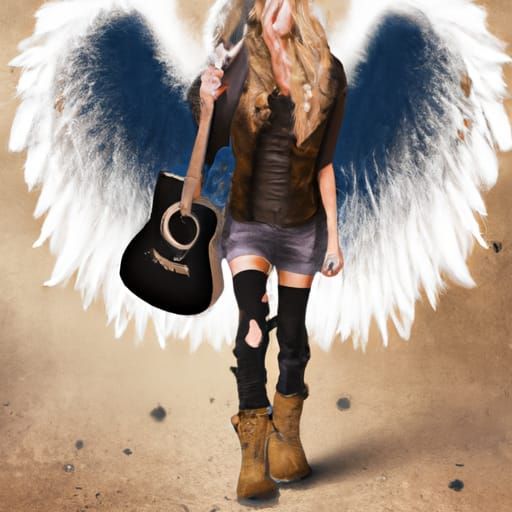 Blonde Angel with Guitar in Grunge Style