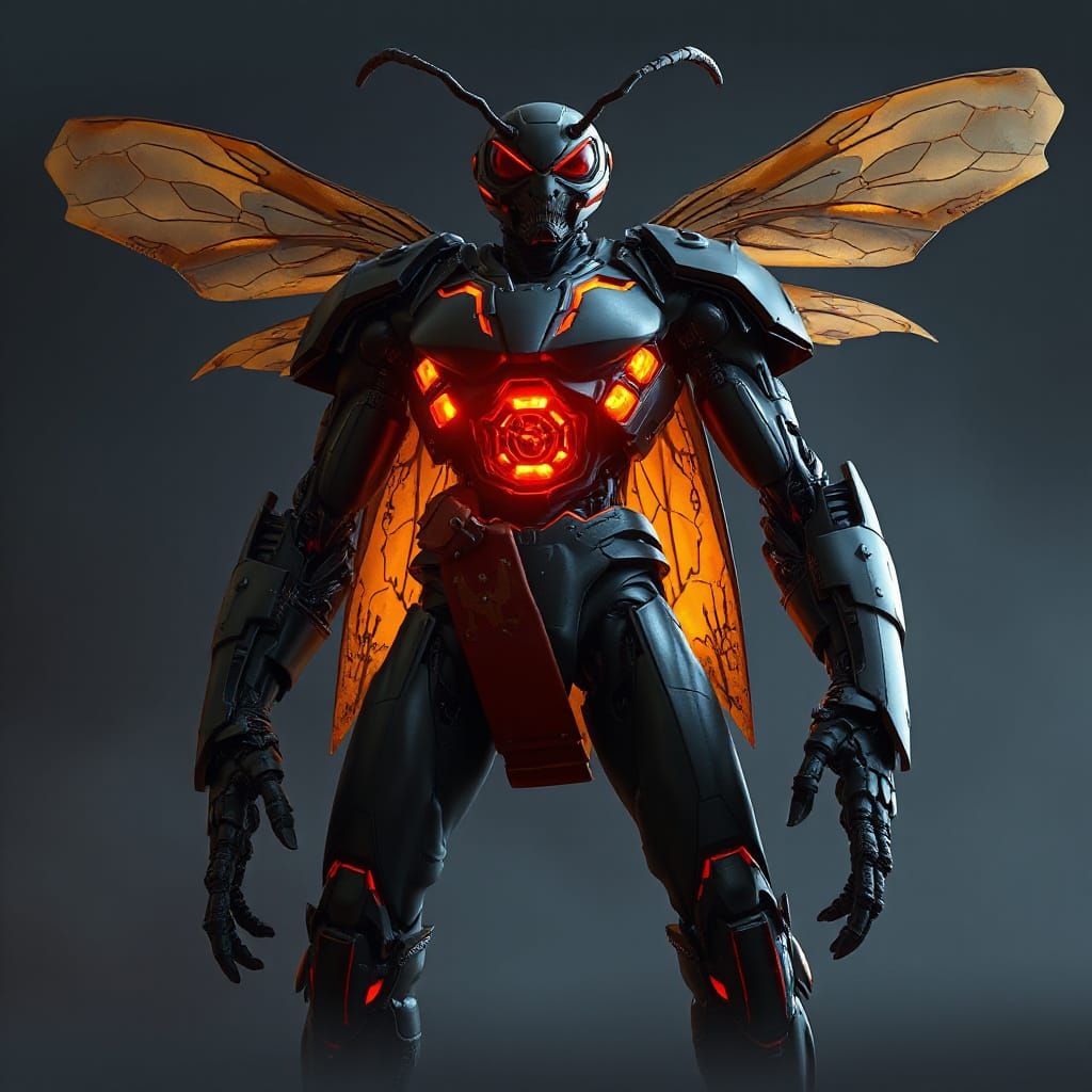 Menacing Wasp Supervillain in High-Tech Exosuit