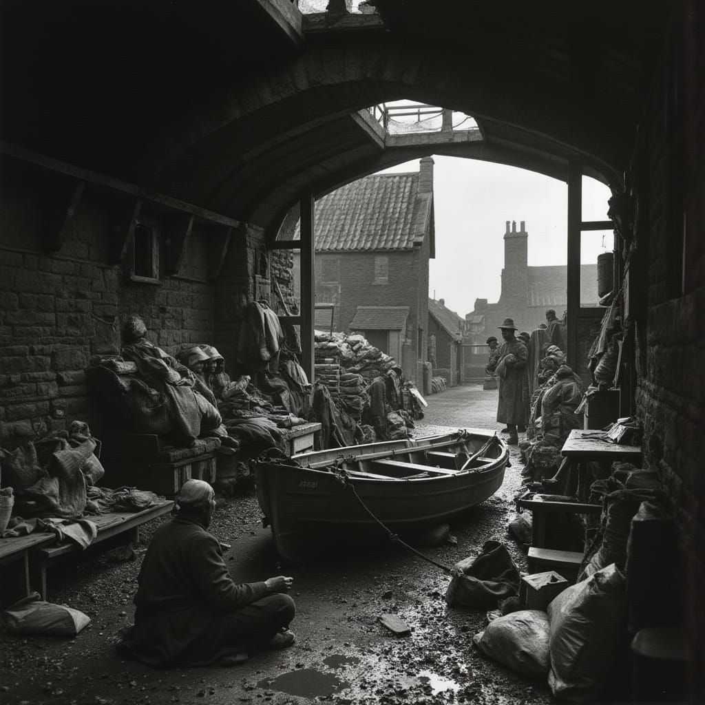 Weathered Victorian Lifeboat Station at Sunset