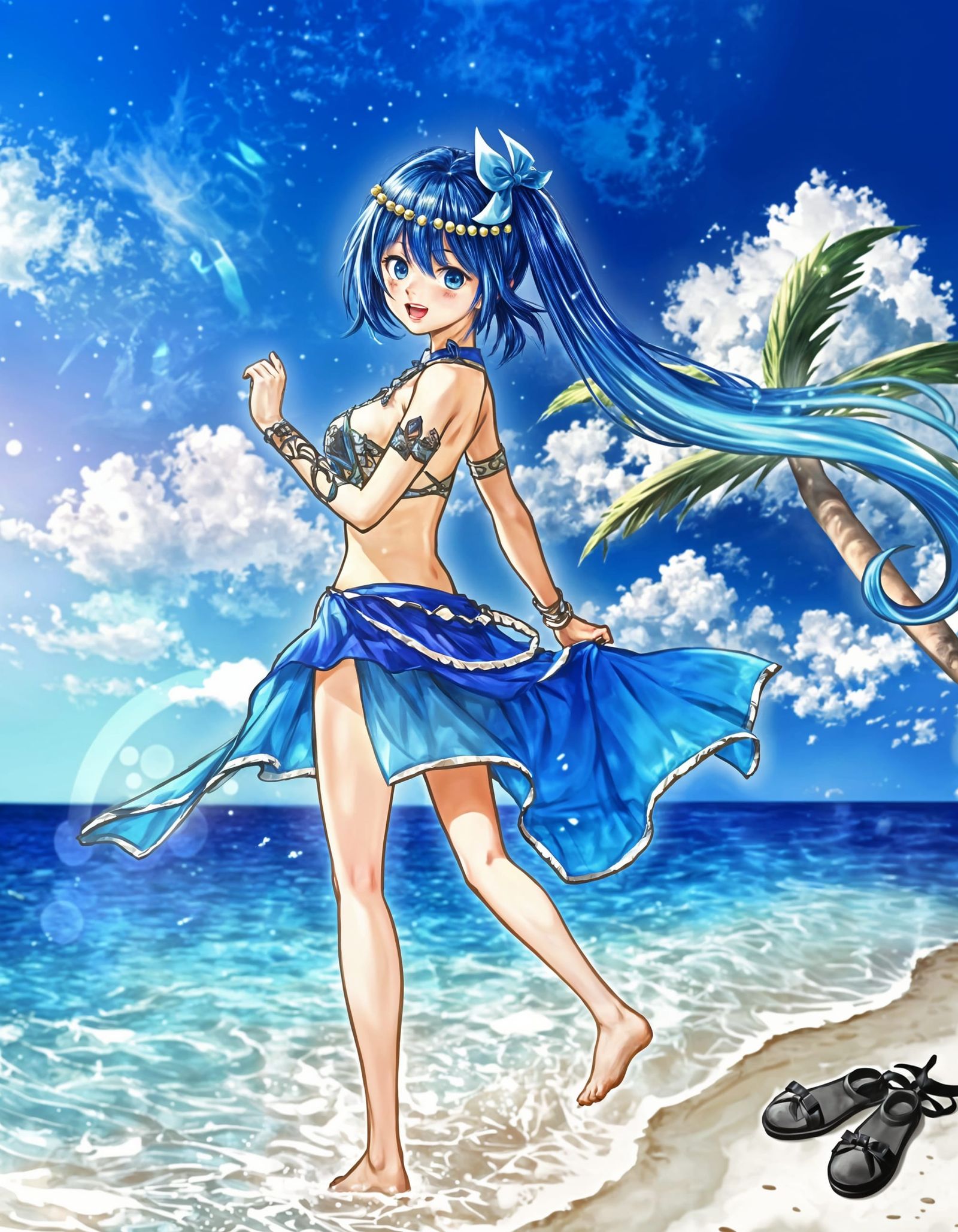 Anime girl stepping into the water