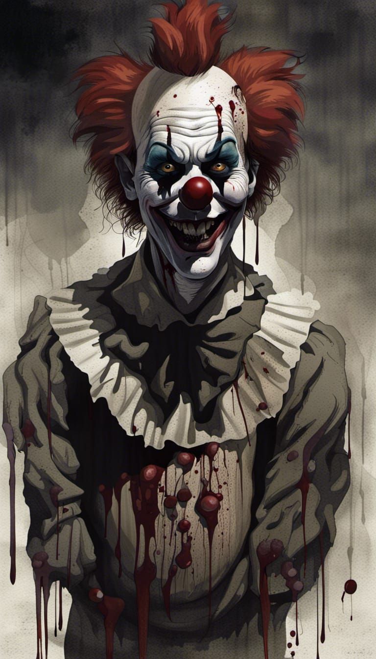 Sinister Clown Emerging From Shadows in Digital Illustration