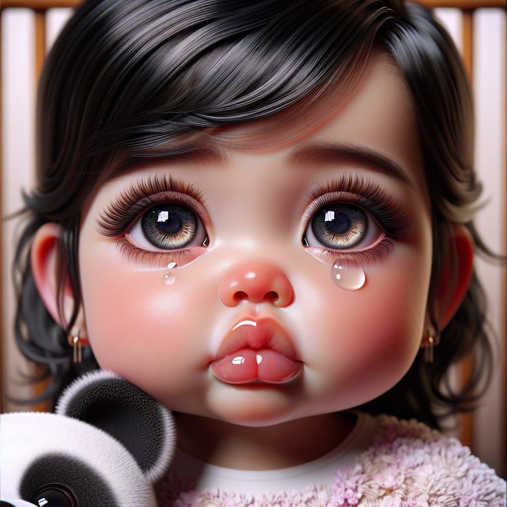 Adorable Baby Girl Crying in Crib: Hyperrealistic Digital Ar...