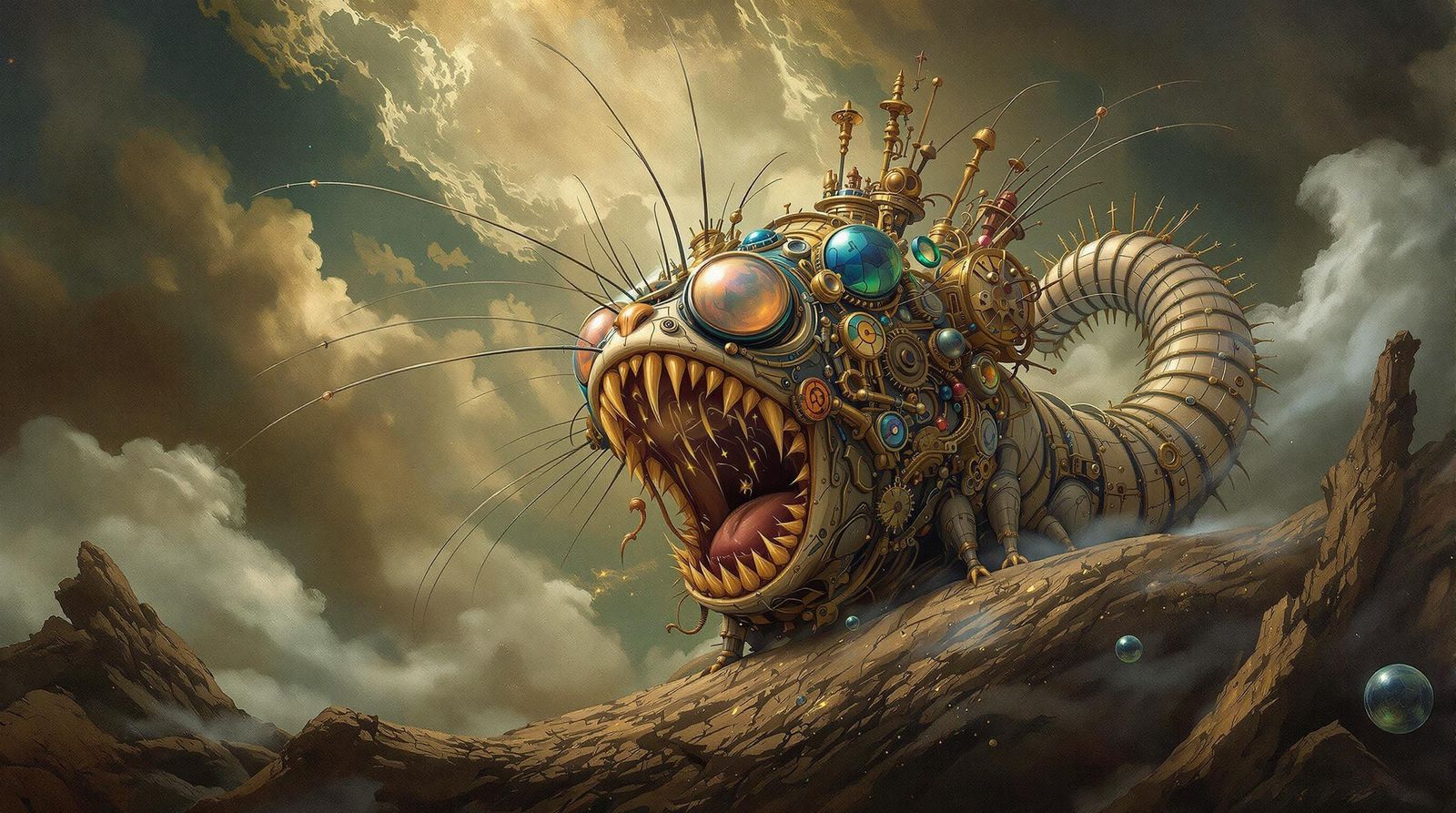 Steampunk Caterpillar in Surrealist Style