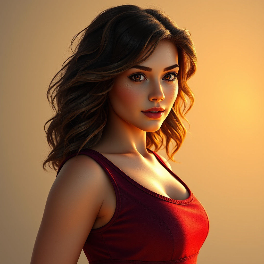 Curvy Woman in Jewel-Toned Dress, Hyper-Realistic Matte Pain...