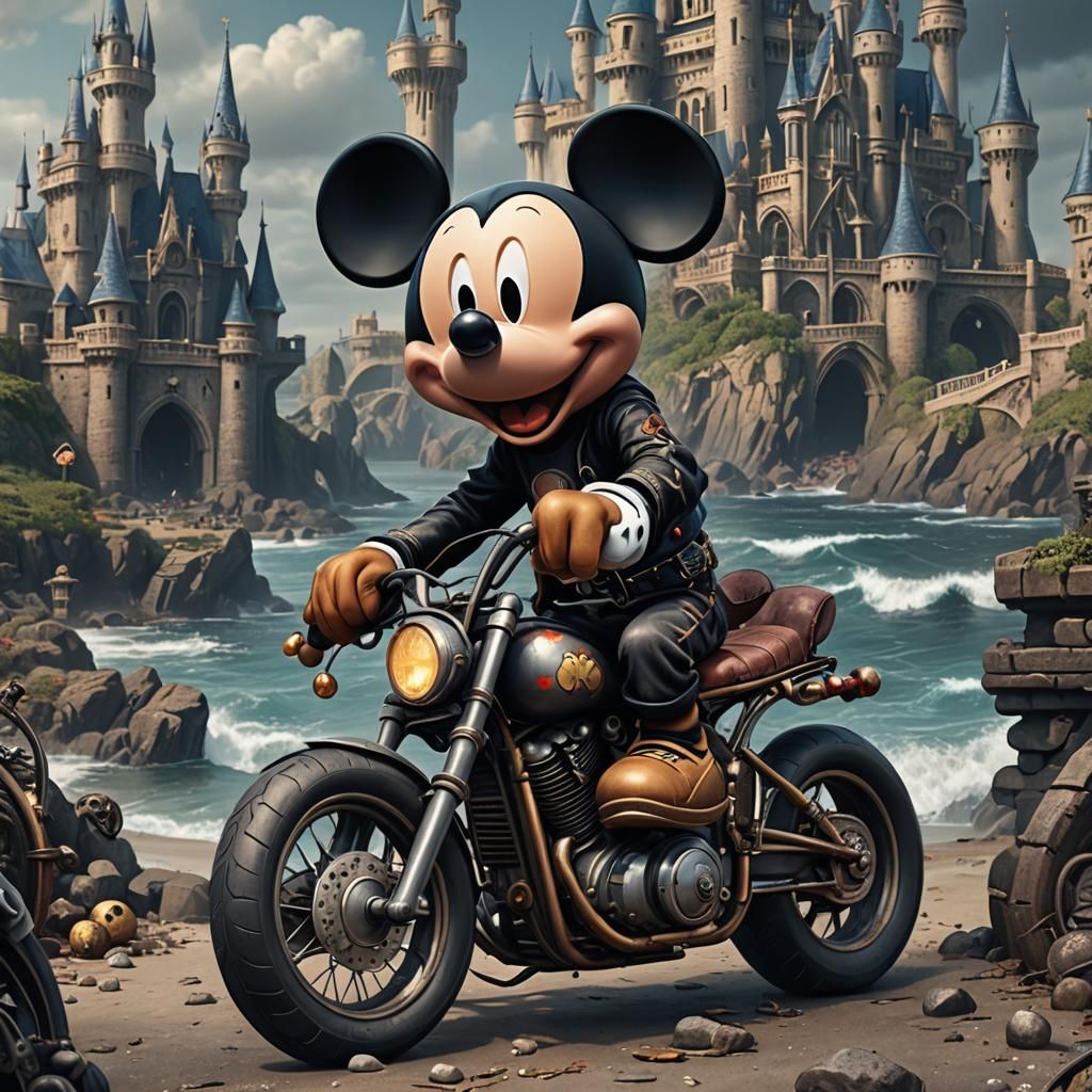 Mickey Mouse Gothic Biker by the Sea