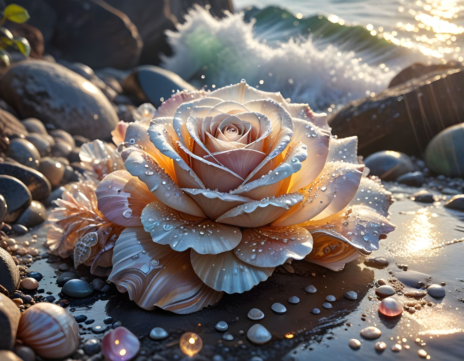 Rose Crafted from Delicate Sea Shells