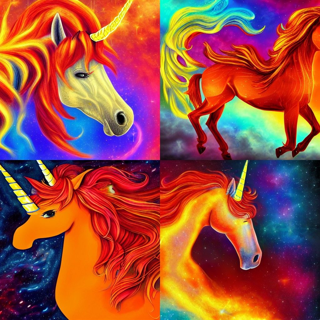 Fiery Cosmic Unicorn Horse in Mixed Media