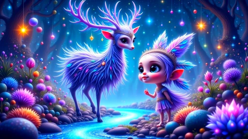 Mystical Deer in Surreal Candy-Colored Forest