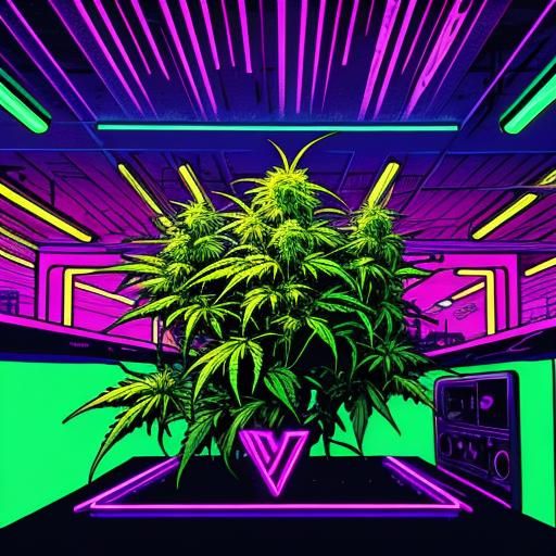 Cannabis in Synthwave Neon Retro Style