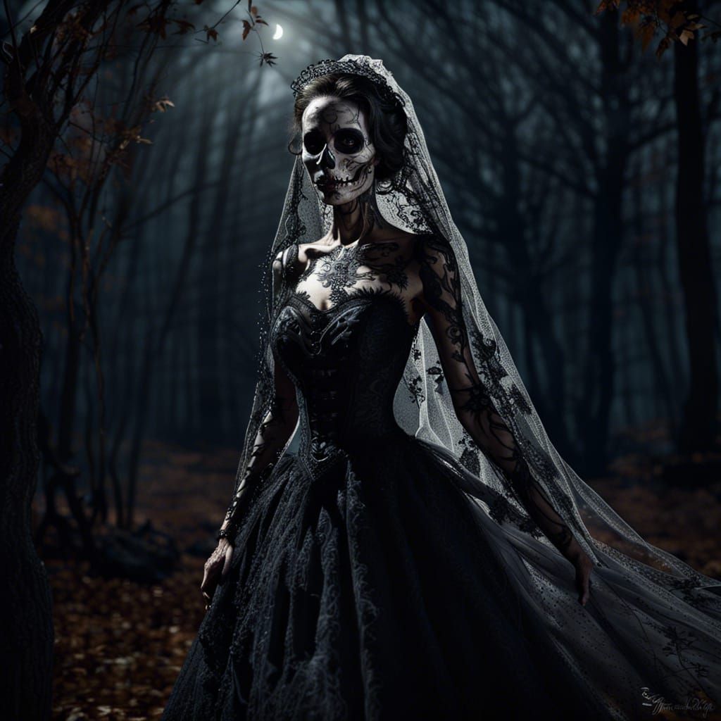 Sinister Skeleton Bride in Spooky Woods