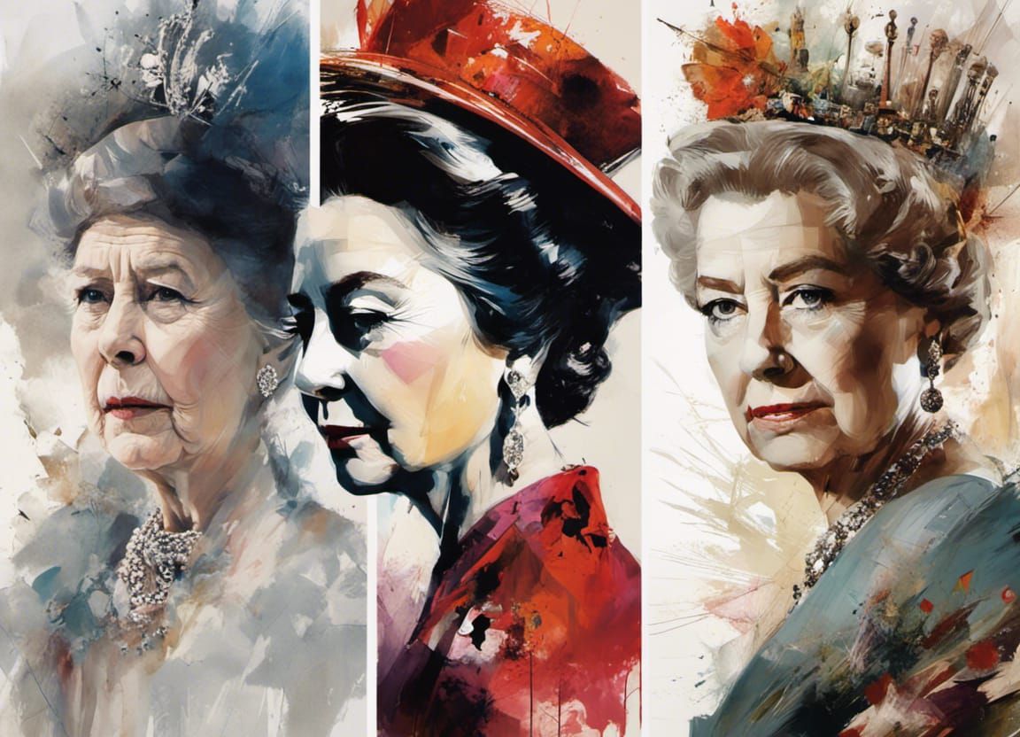 Queen Elizabeth II Portrait in Mixed Media Style
