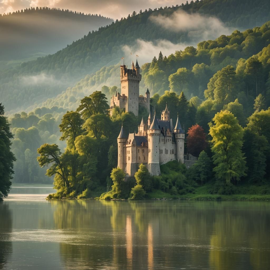 Majestic Castle Landscape at Golden Hour