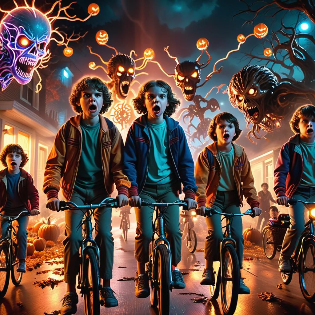 Stranger Things Halloween Shenanigans in Graffiti Art Style
