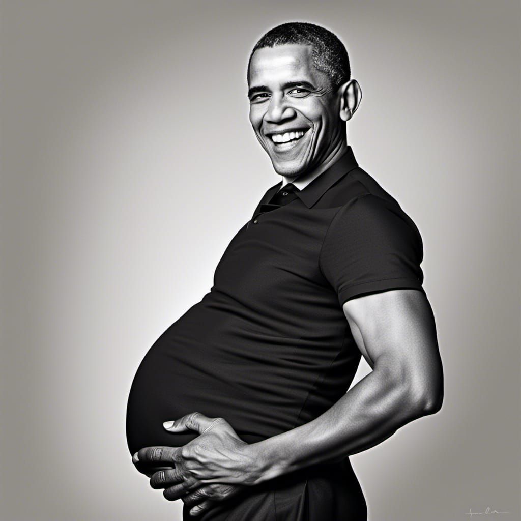 Hyperdetailed Photo: Barack Obama as Pregnant Portrait