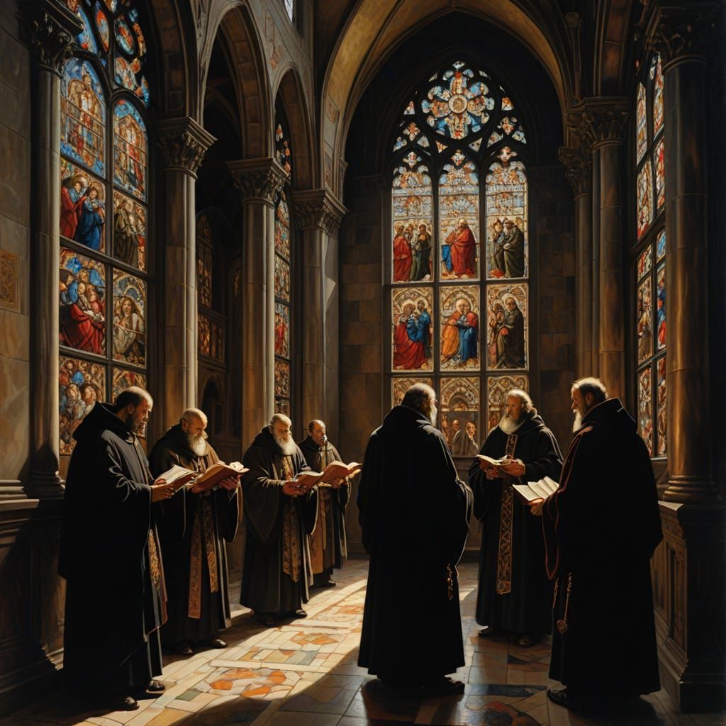 Clergy Stand Divided in a Grand Cathedral