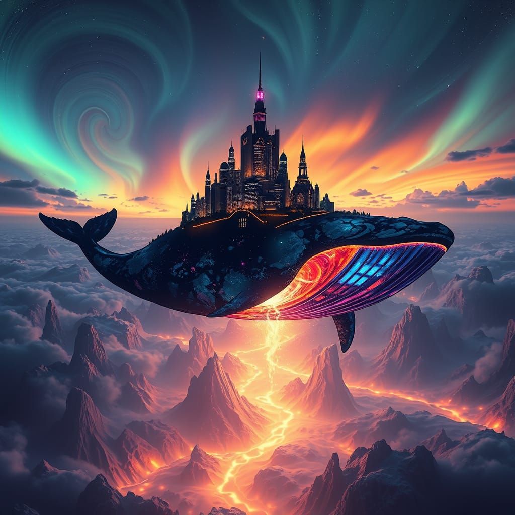 Floating Cityscape in Chiaroscuro Style