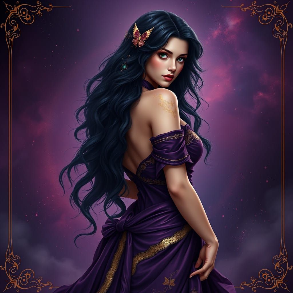 Sensual Virgo Maiden in Lavish Purple Attire