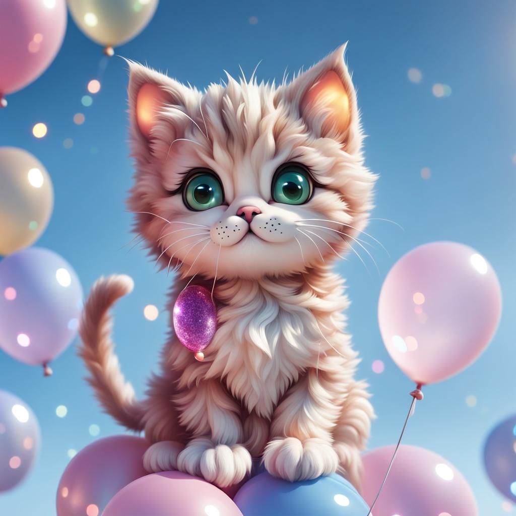 Adorable Balloon Kitten with Bokeh Lights