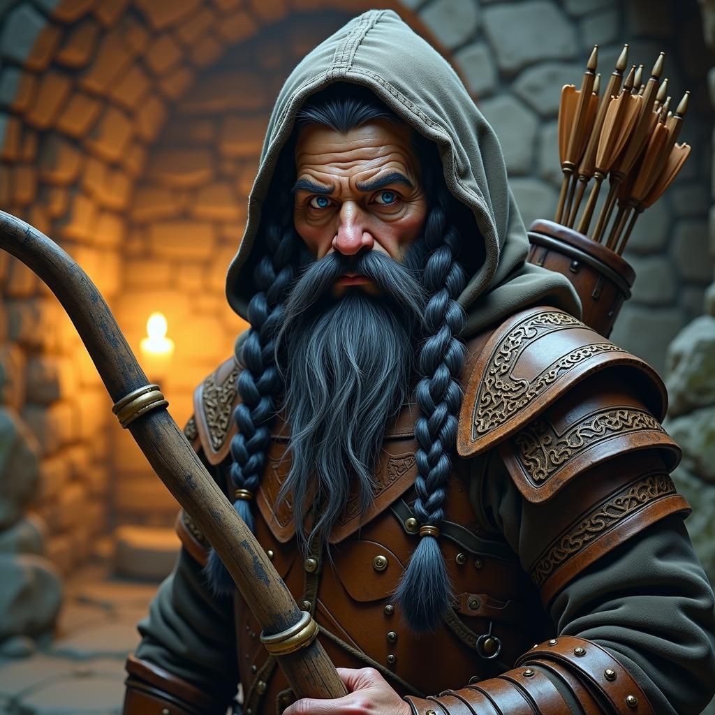 Gnome Ranger in Dungeon, Brian Froud Style