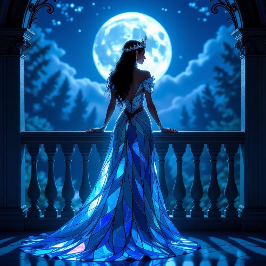 Elven Queen in Shimmering Stained Glass Gown