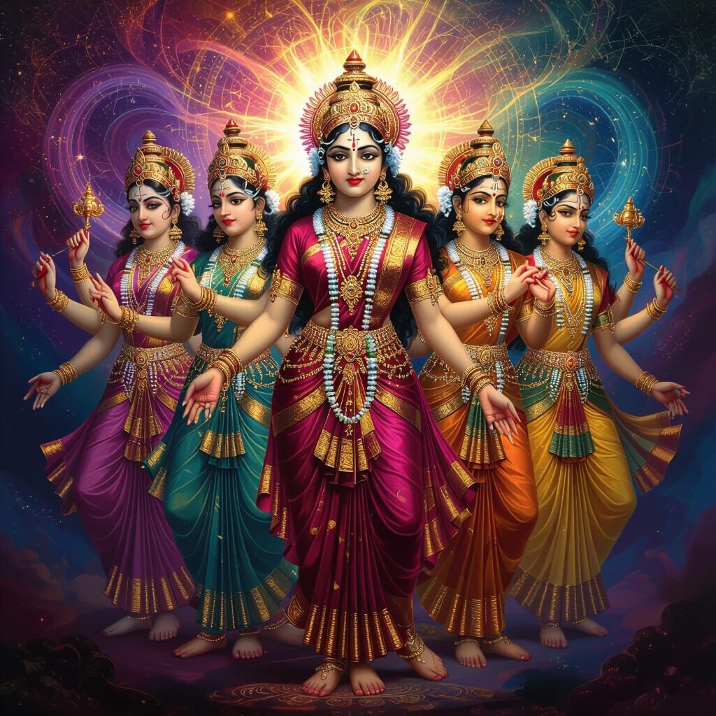Nine Forms of Durga Goddess Amidst Cosmic Energy