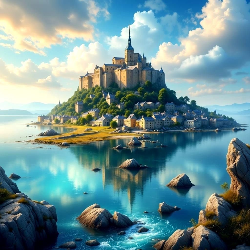 Mont Saint-Michel in Dreamy Hyperrealistic Watercolor Style