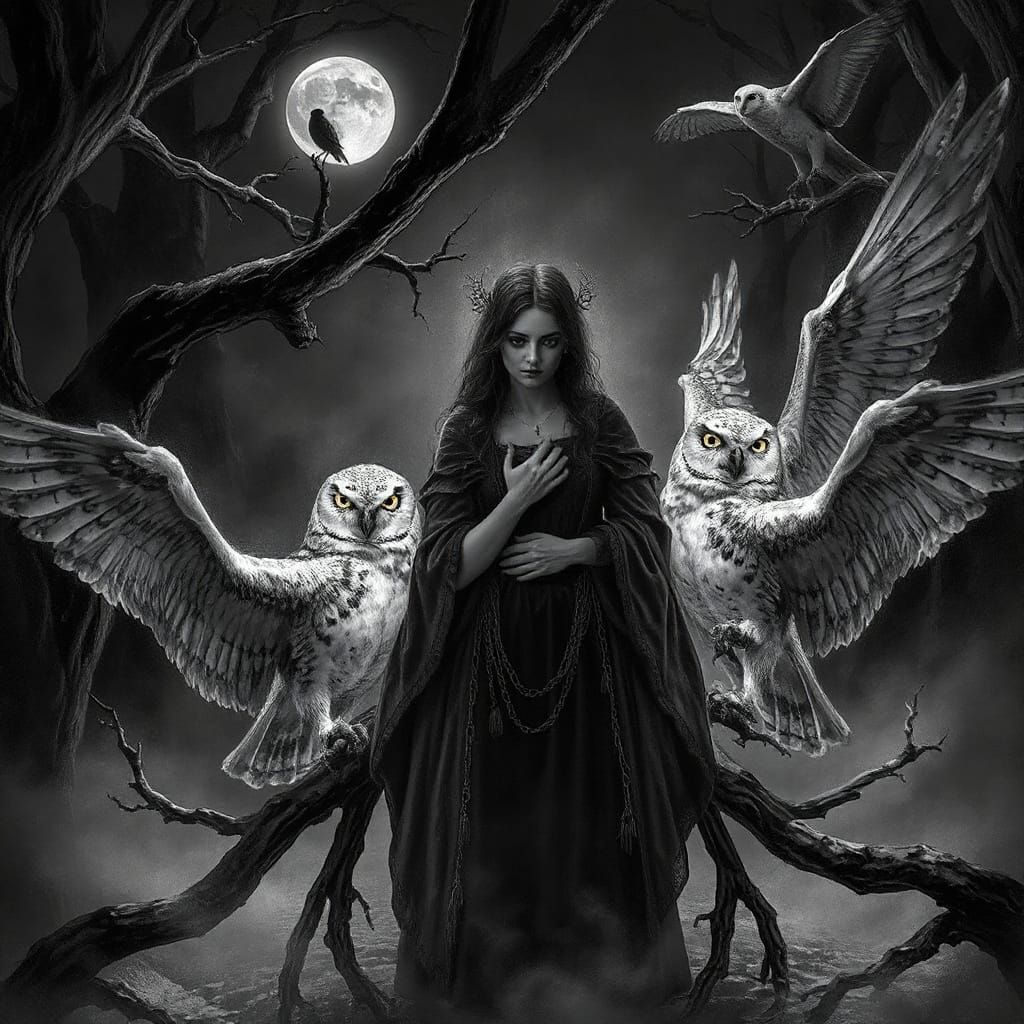 Gothic Horror: Sorrowful Lady and Spectral Owls