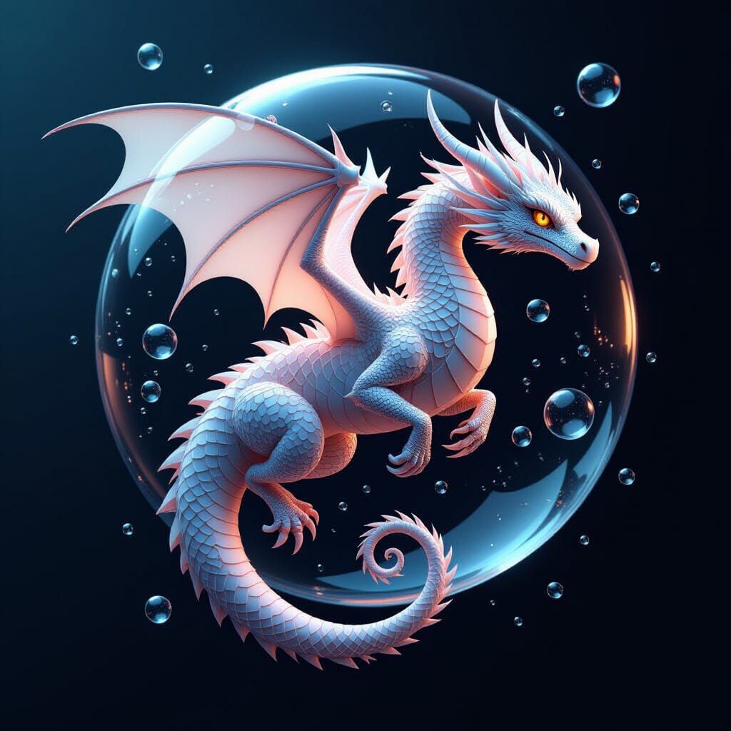 Majestic Bubble Dragon in Hyper-Realistic 3D Style