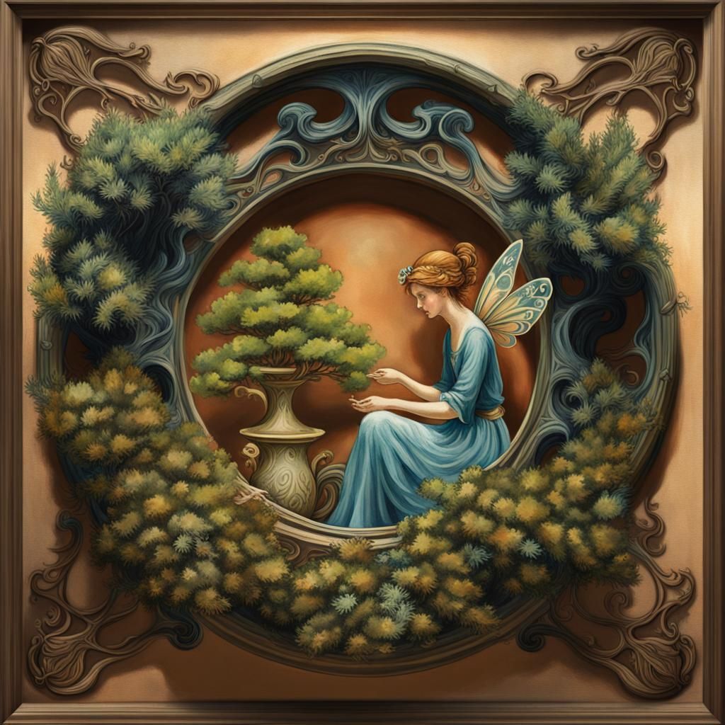 Art Nouveau Fairy in Gouache Style Watercolor