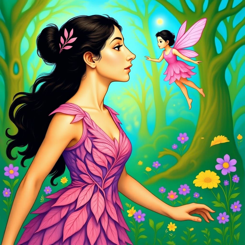 Fairies in Pink Dresses with Dark Hair