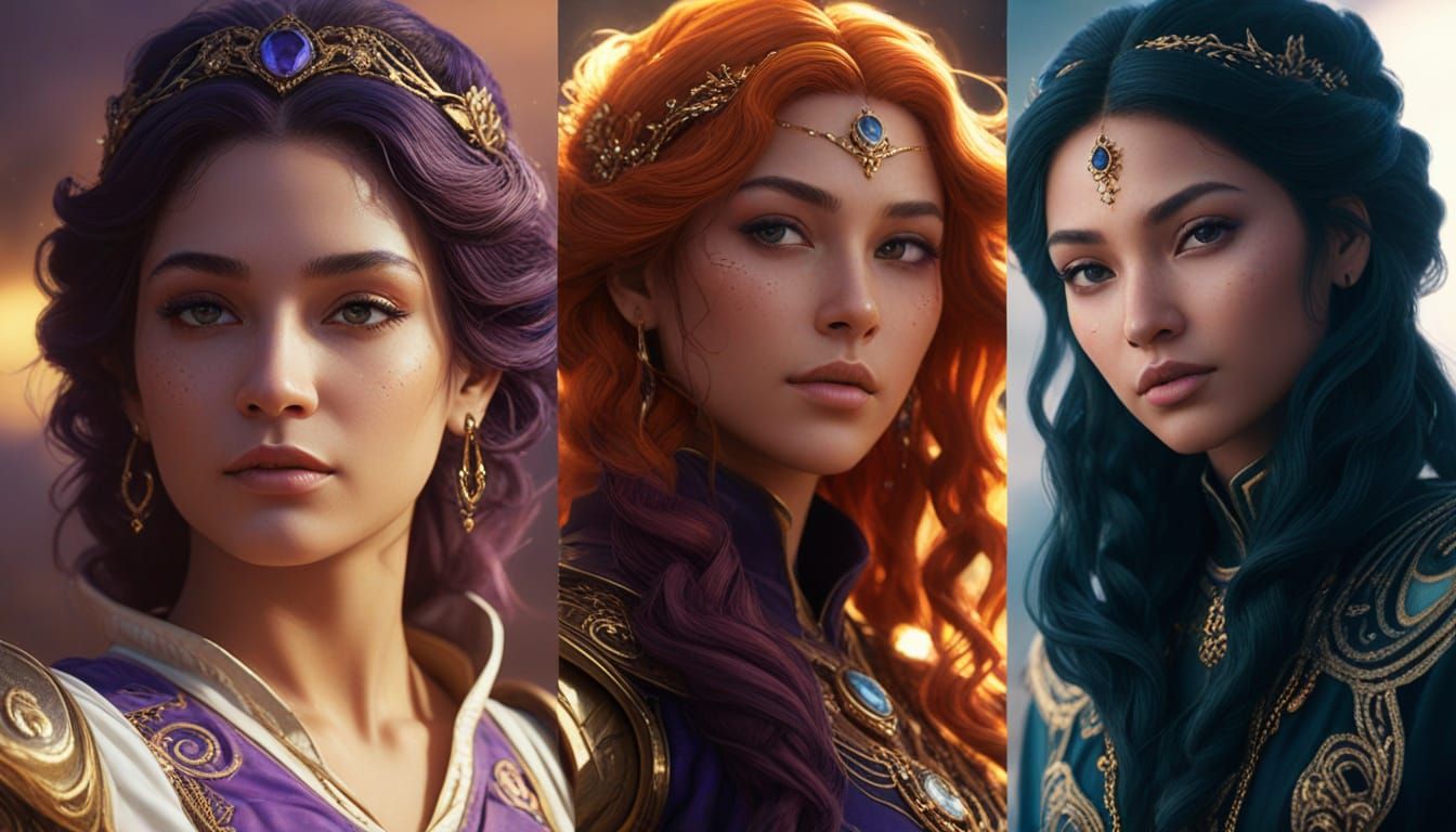 Regal Empress with Spirit Guides in Dreamlike Realm