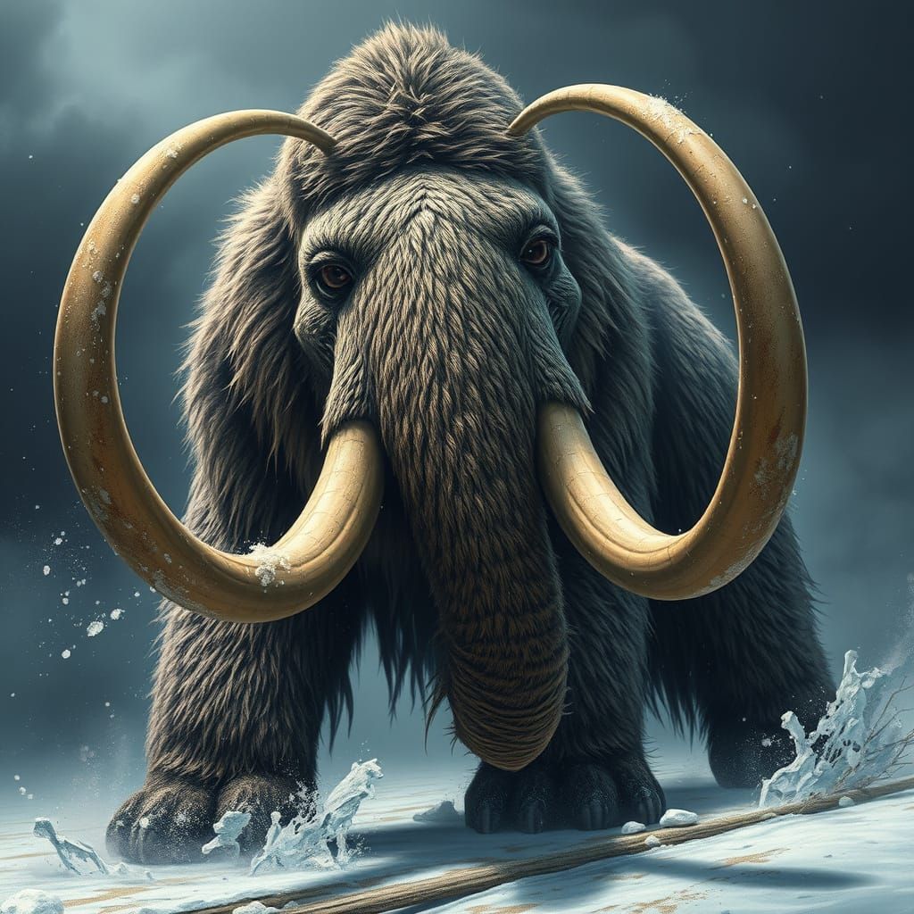 Hyperrealistic Woolly Mammoth in Prehistoric Landscape