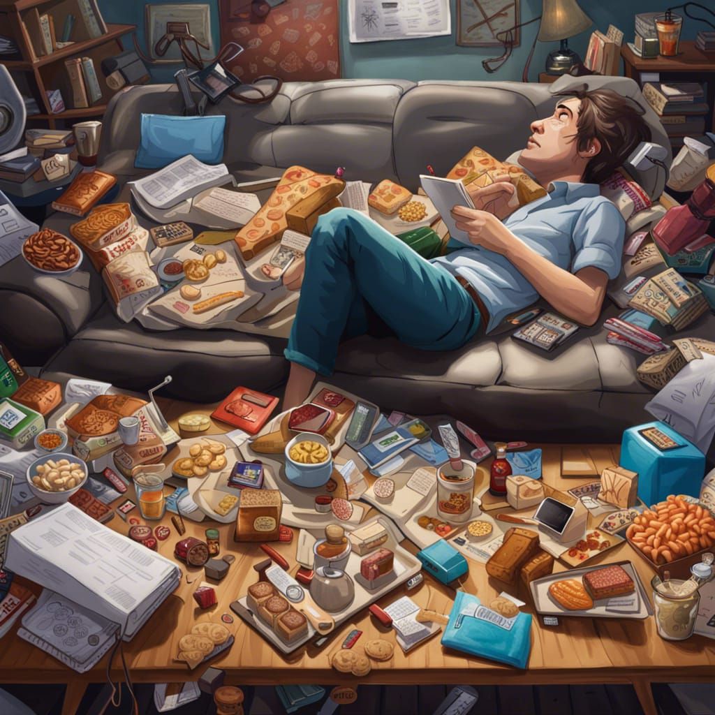 Hyperrealistic Procrastination Scene in Splash Art Style