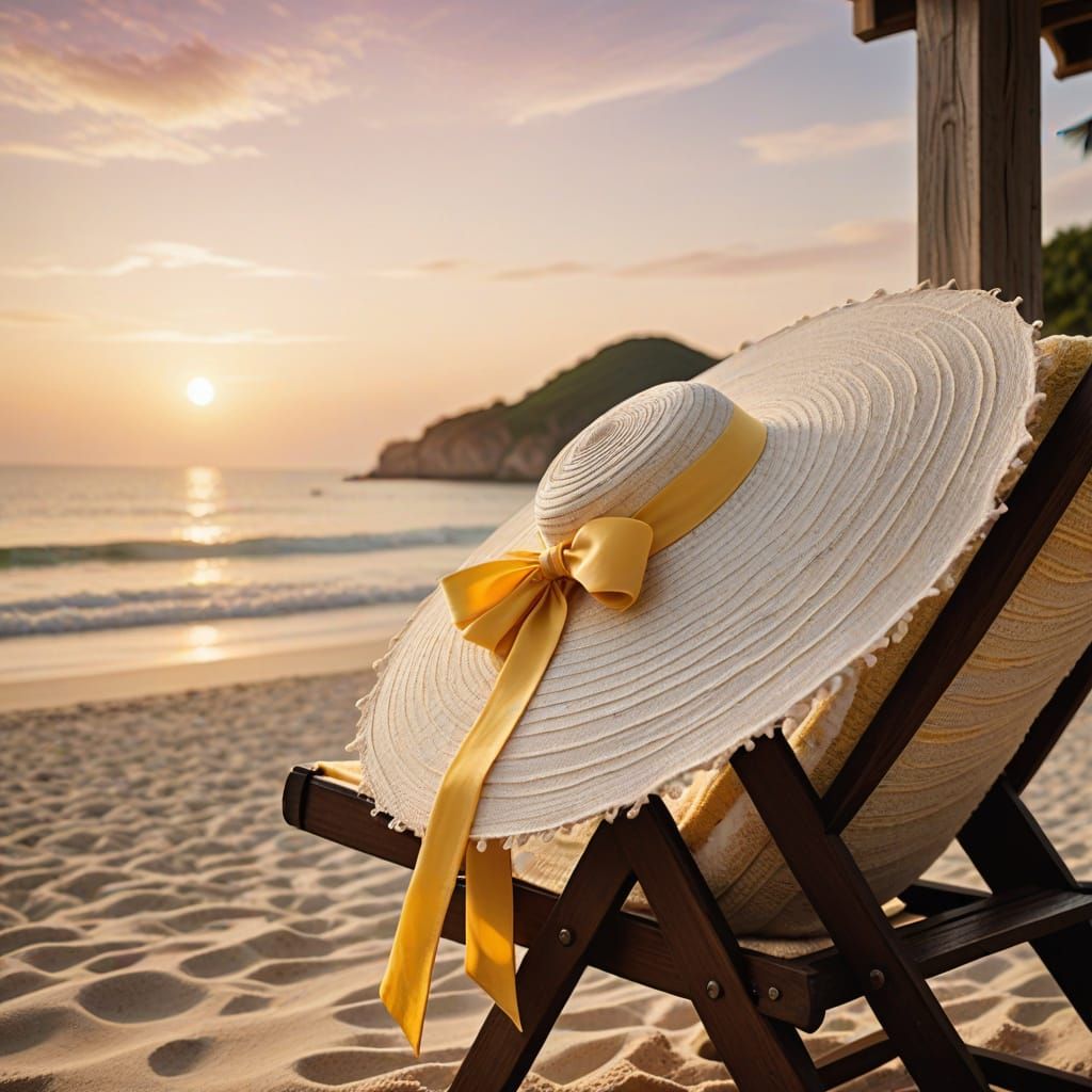 Tropical Sunset with Elegant Lady's Hat