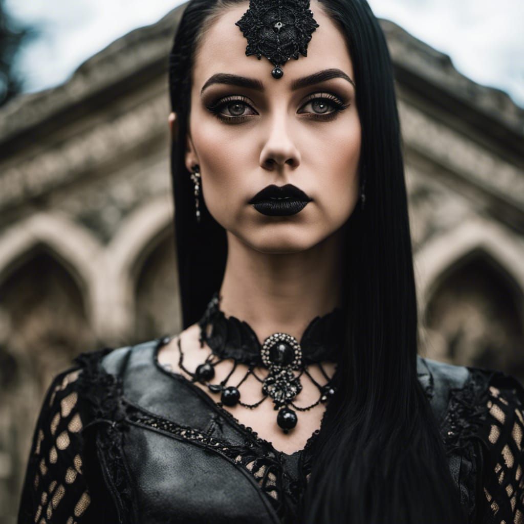 Gothic Woman in Cemetery, Photorealistic Style