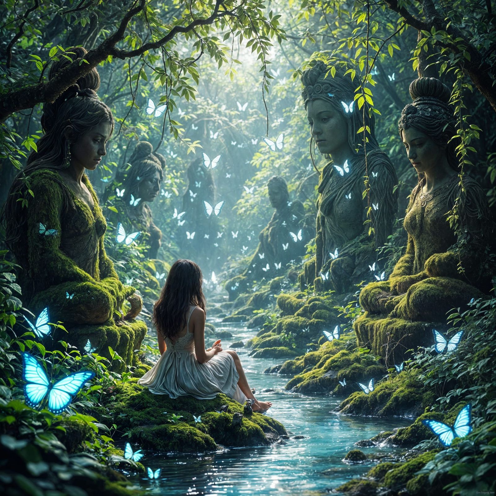 Bioluminescent Butterflies in Dreamy Hidden Grove