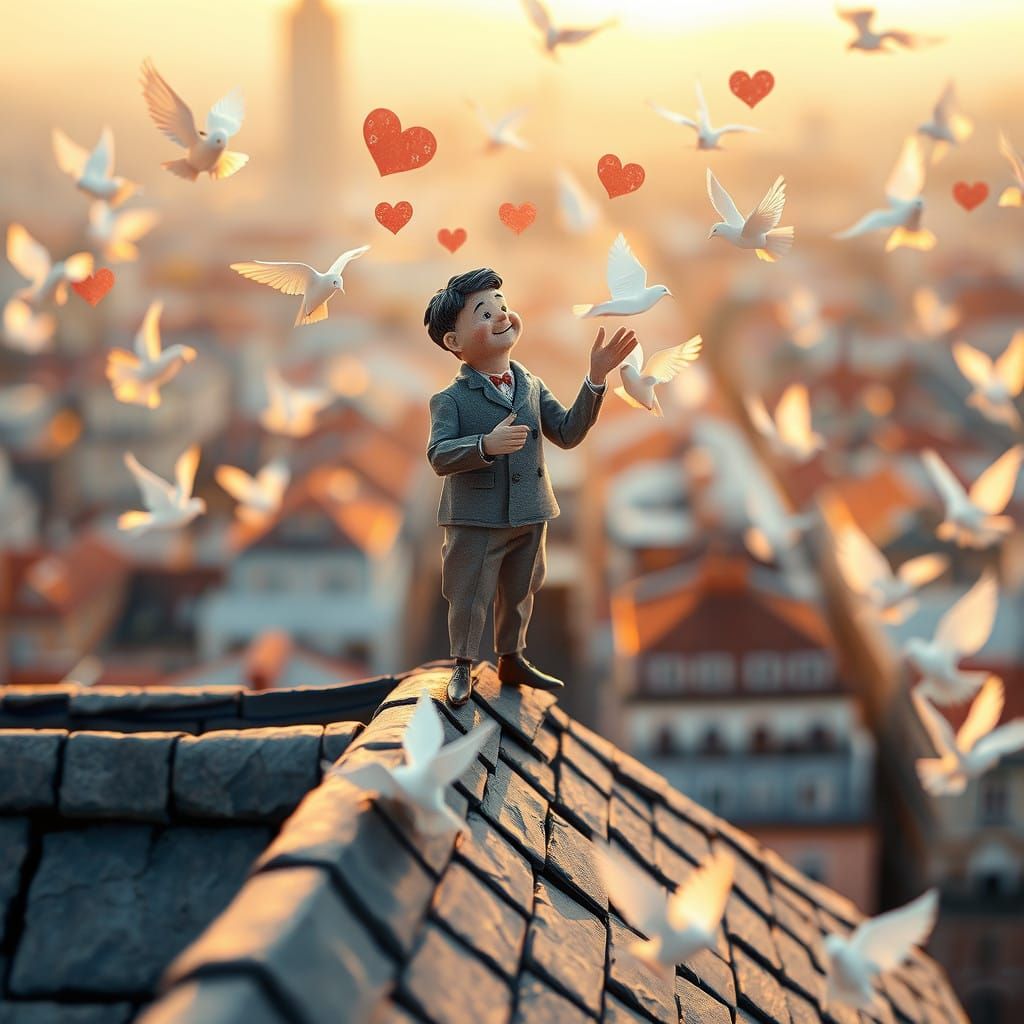 Peaceful Paper Craft Schornsteinfeger Tosses Hearts over Whi...