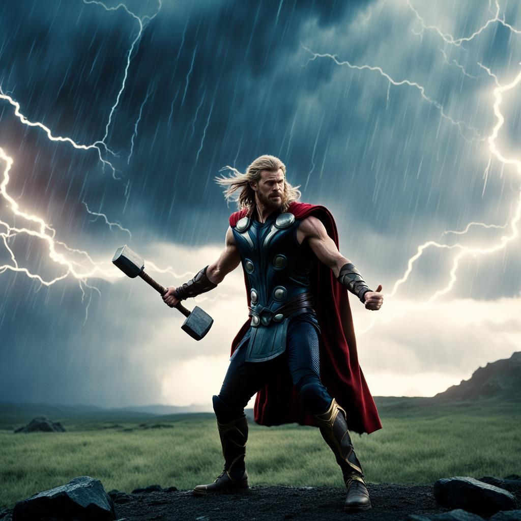 Thor hurling lightning bolts.