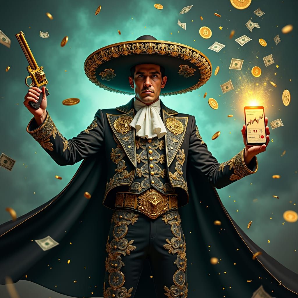 Mexican Magician Conjuring Crypto, Comic Book Style