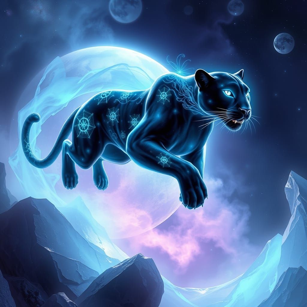 Mystical Panther of Swirling Nebula and Black Ice