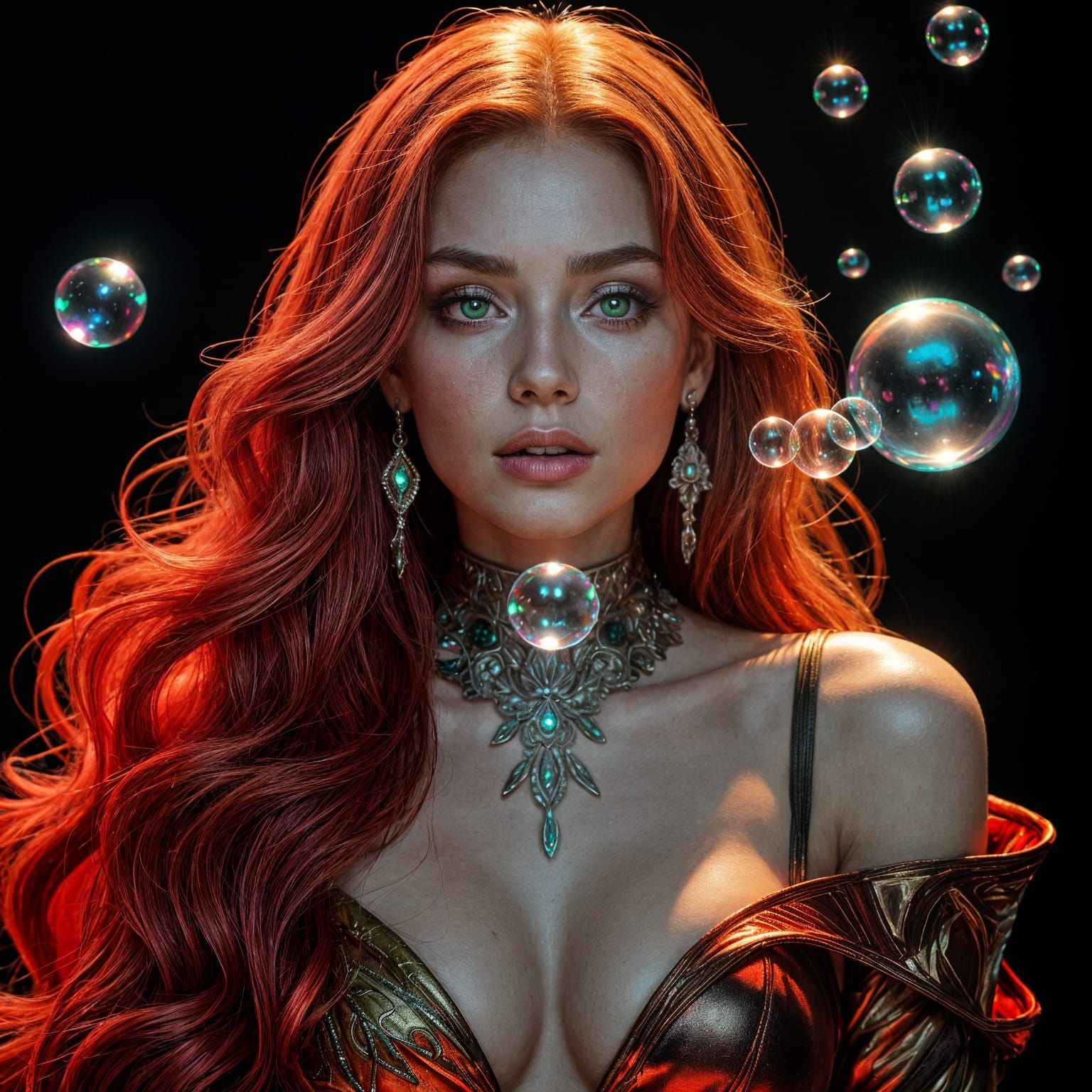 Gynoid in Haute Couture: Glowing Hair & Bubbles