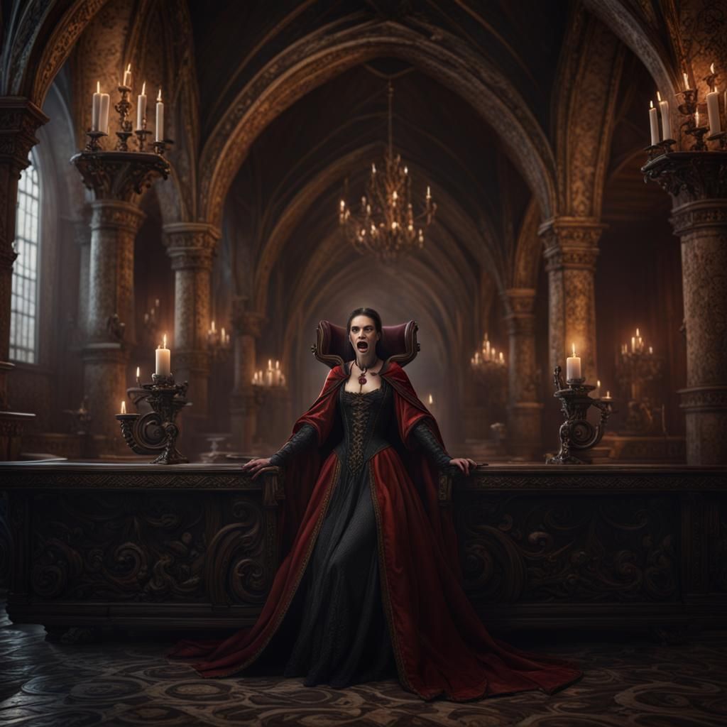 Vampire Countessa in Hungarian Castle Throne Room