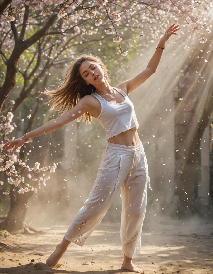 Sakura Dance: Ethereal Portrait in Lushill Style