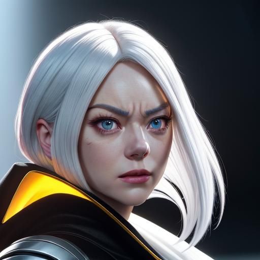 Hyperrealistic Emma Stone as Mirko: Live Action Superhero