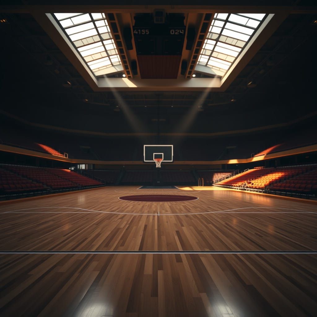 Empty Basketball Stadium Under Warm Natural Light